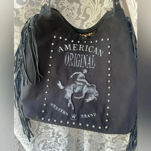 Raviani Black Fringe American Original Bronco Logo Tote Bag‎ Sold Out - Picture 1 of 12